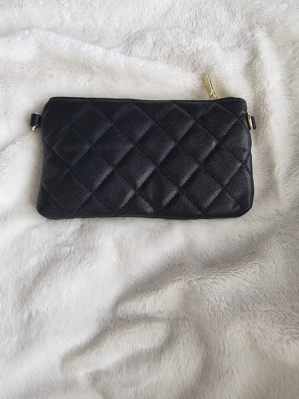 Black Quilted Leather Crossbody with Gold Emblem - Picture 2 of 10